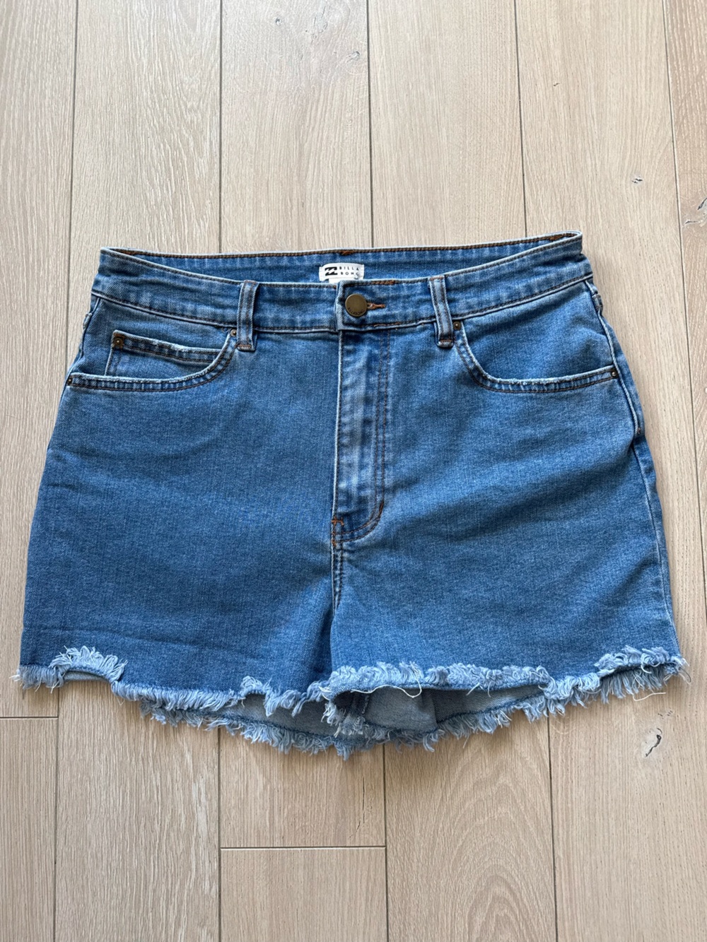 Billabong Women’s Frayed Denim Shorts 31” Blue Surf Music Festival Cowgirl